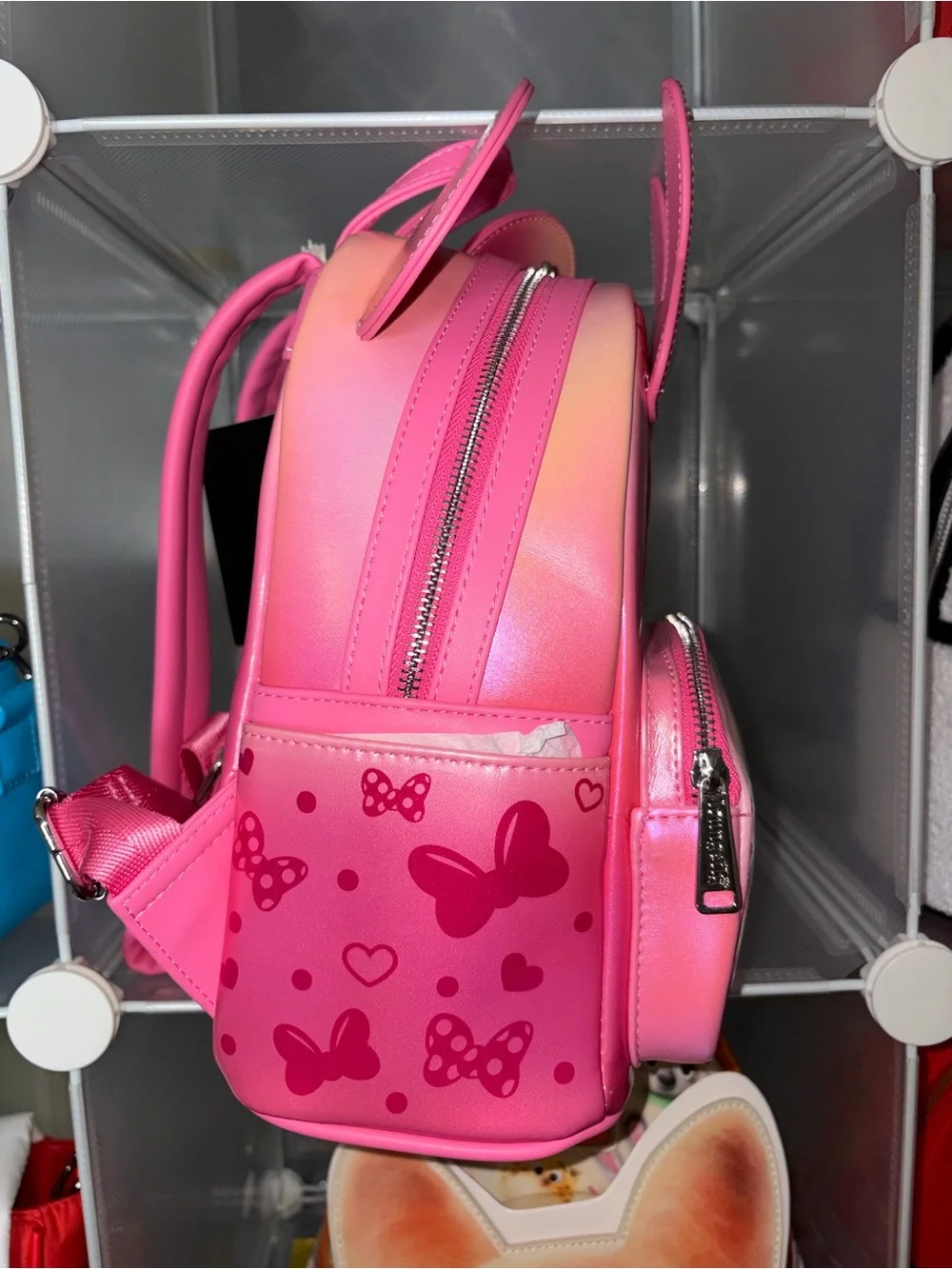Loungefly Iridescent Pink Minnie Mouse Backpack with Confetti Bow